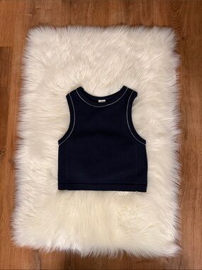 All In Motion - Navy Waffle Knit Navy Sleeveless Crop Top - Size M